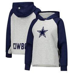 Dallas Cowboys DKNY Sport Women's Joy Cropped Raglan Pullover Hoodie - Gray/Navy
