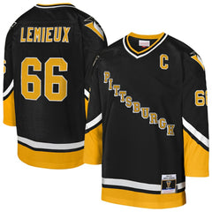 NHL Mario Lemieux Pittsburgh Penguins Mitchell & Ness Youth 1992/93 Captain Patch Power Play Player Jersey - Black