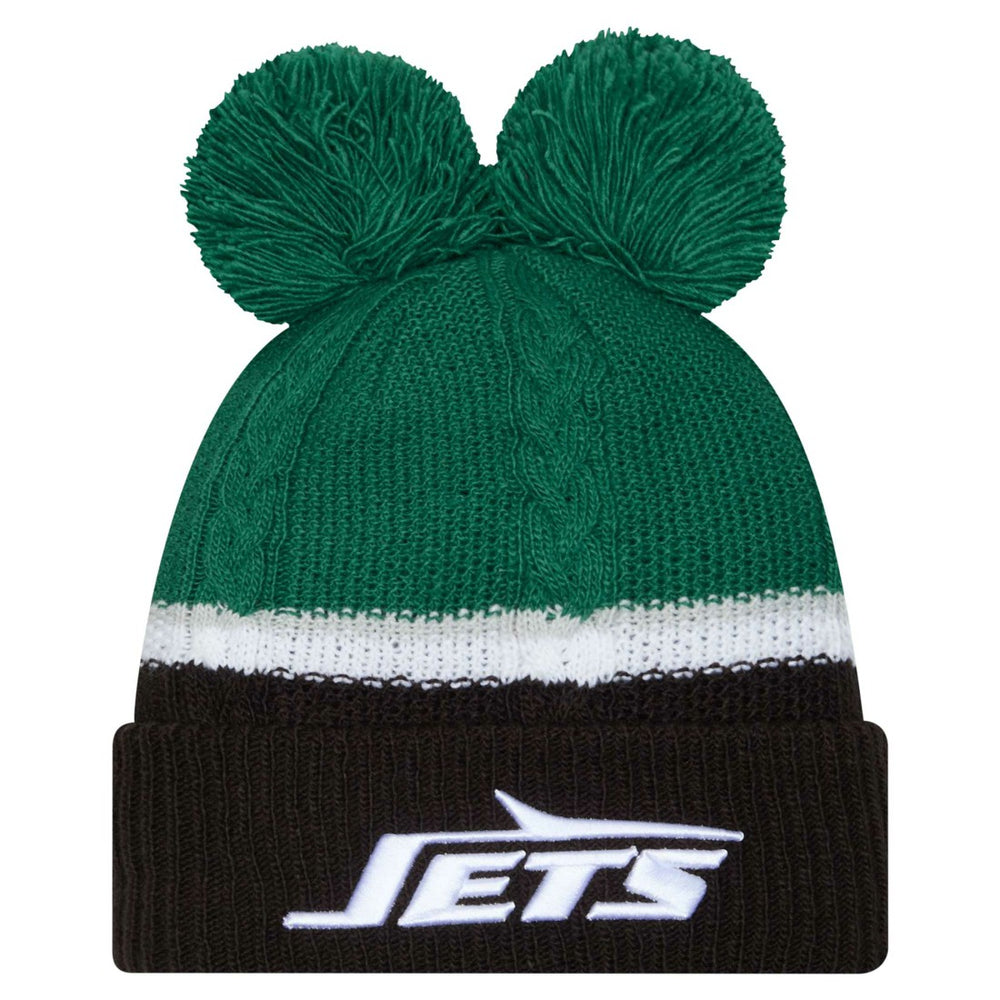 New York Jets New Era Women's Double Bubble Cuffed Knit Hat with Poms Green