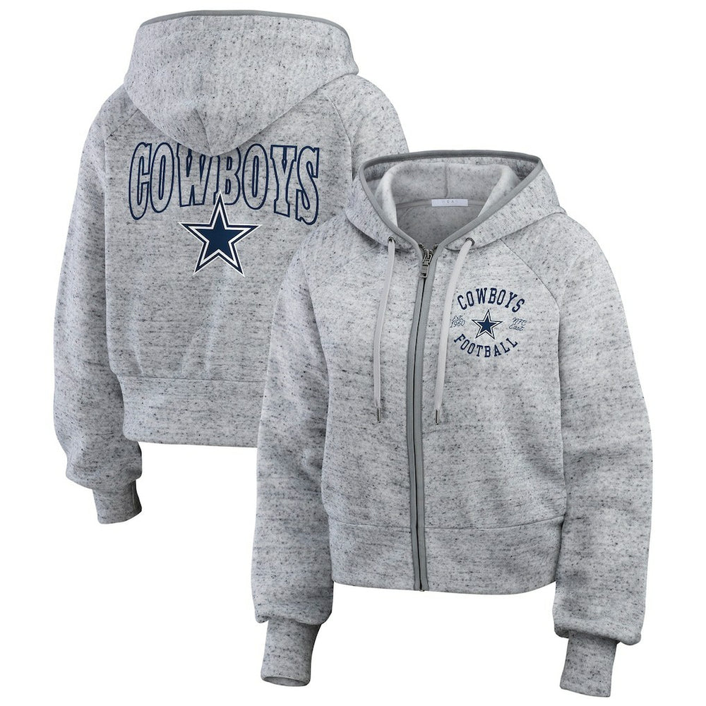 Dallas Cowboys WEAR by Erin Andrews Women's Speckled Fleece Cropped Full-Zip Hoodie Heather Gray