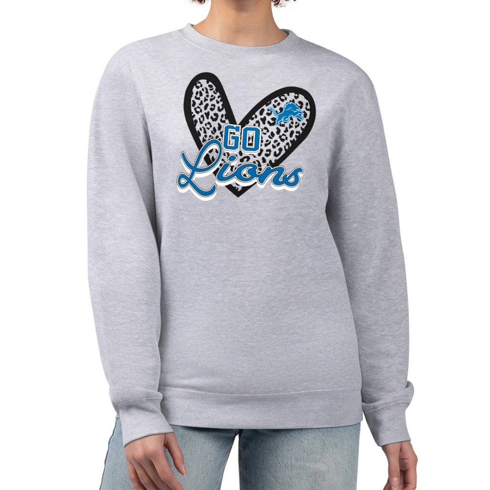Detroit Lions G-III 4Her by Carl Banks Women's Leopard Heart Pullover Sweatshirt Heather Gray