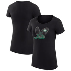 New York Jets G-III 4Her by Carl Banks Women's Super-Slim Fit Lightweight Animal Print Heart T-Shirt Black