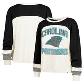 Carolina Panthers '47 Women's Double Header Curve Raglan Long Sleeve Crop Top Cream