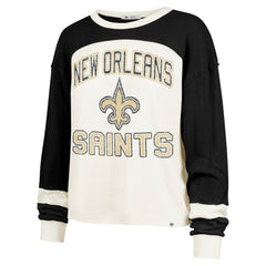 New Orleans Saints '47 Women's Double Header Curve Raglan Long Sleeve Crop Top Cream