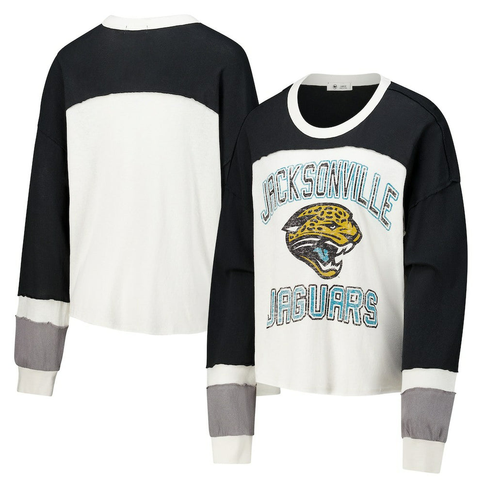 Jacksonville Jaguars '47 Women's Double Header Curve Raglan Long Sleeve Crop Top Cream