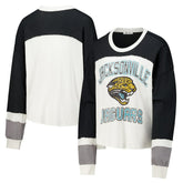 Jacksonville Jaguars '47 Women's Double Header Curve Raglan Long Sleeve Crop Top Cream