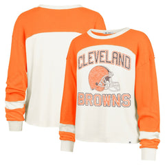 Cleveland Browns '47 Women's Double Header Curve Raglan Long Sleeve Crop Top Cream