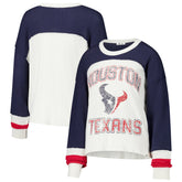 Houston Texans '47 Women's Double Header Curve Raglan Long Sleeve Crop Top Cream