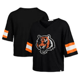 Cincinnati Bengals '47 Women's Double Header Scout Cropped V-Neck T-Shirt Black