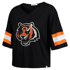 Cincinnati Bengals '47 Women's Double Header Scout Cropped V-Neck T-Shirt Black
