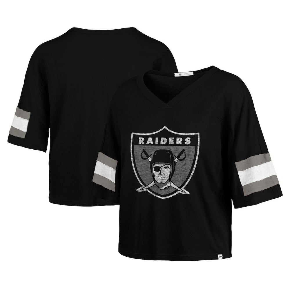 Las Vegas Raiders '47 Women's Double Header Scout Cropped V-Neck T-Shirt Black