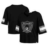Las Vegas Raiders '47 Women's Double Header Scout Cropped V-Neck T-Shirt Black