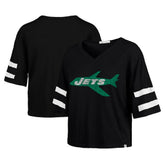 New York Jets '47 Women's Double Header Scout Cropped V-Neck T-Shirt Black