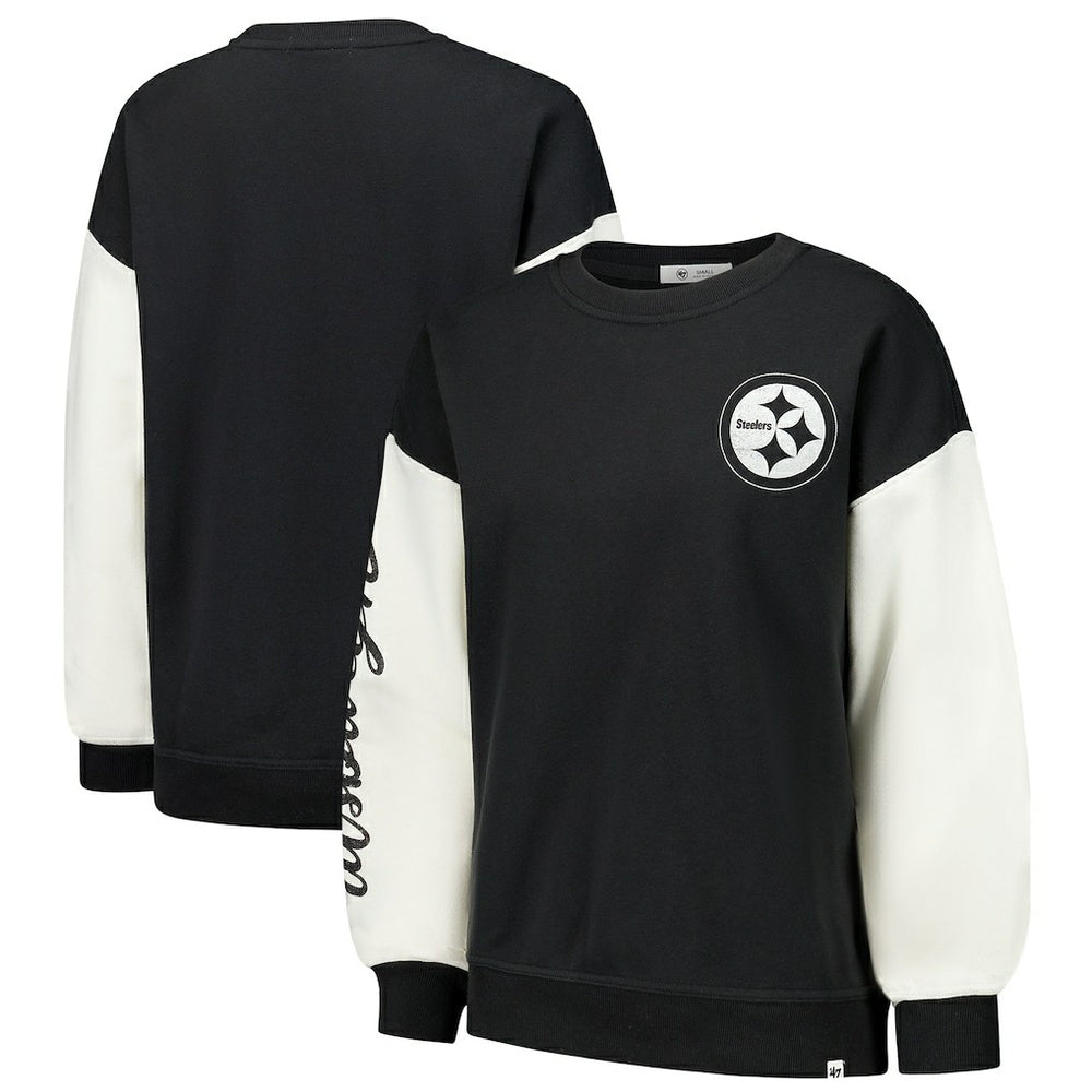 Pittsburgh Steelers '47 Women's Double Header Rise Andie Pullover Sweatshirt Black