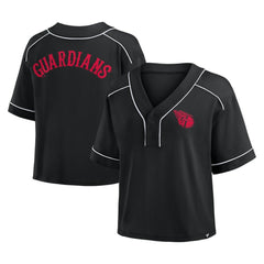 Cleveland Guardians Fanatics Women's Oversized Champ Game Cropped V-Neck T-Shirt - Black T-shirts