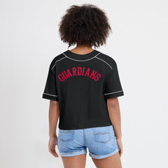 Cleveland Guardians Fanatics Women's Oversized Champ Game Cropped V-Neck T-Shirt - Black T-shirts