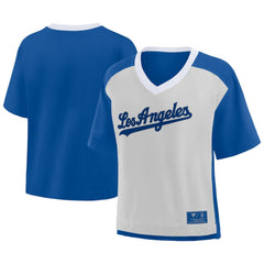 Los Angeles Dodgers Fanatics Oversized Race To Win V-Neck T-Shirt - Royal/Graphite T-shirts