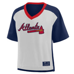 Atlanta Braves Fanatics Oversized Race To Win V-Neck T-Shirt - Navy/Graphite T-shirts