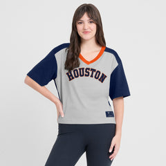 Houston Astros Fanatics Oversized Race To Win V-Neck T-Shirt - Navy/Graphite T-shirts