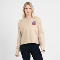 Atlanta Braves Fanatics Women's Oversized Stadium Slub Long Sleeve Henley T-Shirt - Tan T-shirts