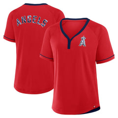 Los Angeles Angels Fanatics Women's League Diva Star Raglan V-Neck T-Shirt - Red T-shirts