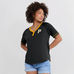 Pittsburgh Pirates Fanatics Women's League Diva Star Raglan V-Neck T-Shirt - Black T-shirts