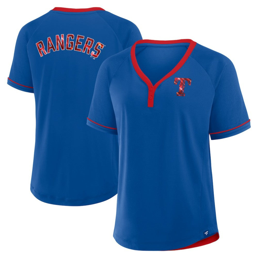Texas Rangers Fanatics Women's League Diva Star Raglan V-Neck T-Shirt - Royal T-shirts