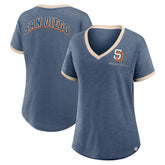 San Diego Padres Fanatics Women's Binge Worthy Stadium Slub V-Neck T-Shirt - Navy T-shirts