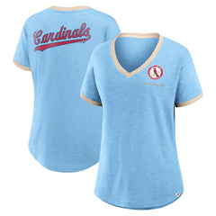 St. Louis Cardinals Fanatics Women's Binge Worthy Stadium Slub V-Neck T-Shirt - Light Blue T-shirts