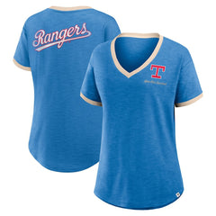Texas Rangers Fanatics Women's Binge Worthy Stadium Slub V-Neck T-Shirt - Royal T-shirts