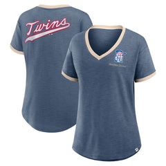 Minnesota Twins Fanatics Women's Binge Worthy Stadium Slub V-Neck T-Shirt - Navy T-shirts