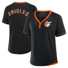 Baltimore Orioles Fanatics Women's Cooperstown Collection League Diva Raglan V-Neck T-Shirt - Black T-shirts