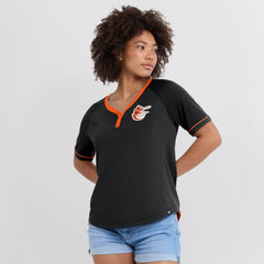 Baltimore Orioles Fanatics Women's Cooperstown Collection League Diva Raglan V-Neck T-Shirt - Black T-shirts