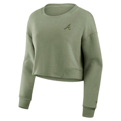 Atlanta Braves Fanatics Women's Studio Cropped Pullover Sweatshirt - Olive Pullover