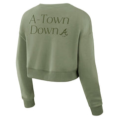 Atlanta Braves Fanatics Women's Studio Cropped Pullover Sweatshirt - Olive Pullover