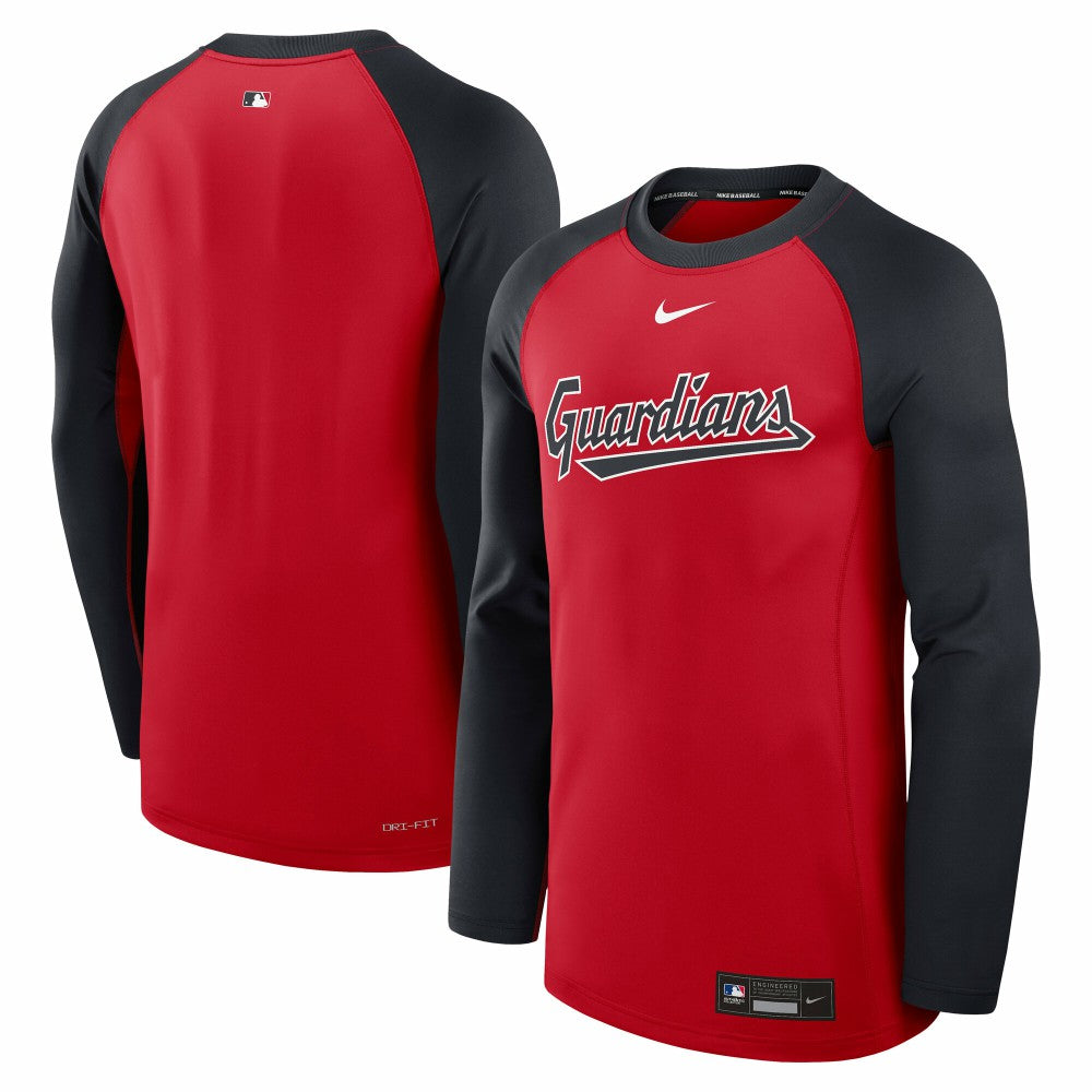 Cleveland Guardians Nike Authentic Collection Game Time Raglan Dri-FIT Long Sleeve T-Shirt - Red/Navy T-shirts