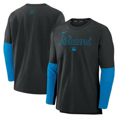 Miami Marlins Nike Authentic Collection Player Dri-FIT Lightweight Pullover - Black Pullover