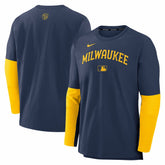 Milwaukee Brewers Nike Authentic Collection Player Dri-FIT Lightweight Pullover - Navy/Gold Pullover