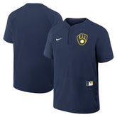 Milwaukee Brewers Nike Authentic Collection Raglan Short Sleeve Windshirt - Navy