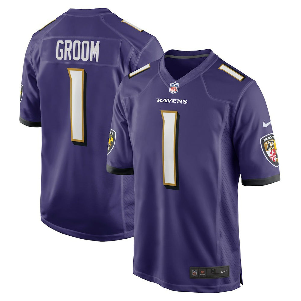 NFL Number 1 Groom Baltimore Ravens Game Jersey - Purple