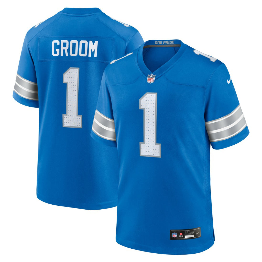 NFL Number 1 Groom Detroit Lions Game Jersey - Blue