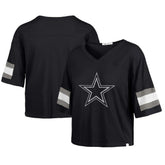 Dallas Cowboys '47 Women's Double Header Scout Cropped V-Neck T-Shirt Navy