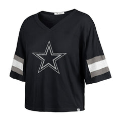 Dallas Cowboys '47 Women's Double Header Scout Cropped V-Neck T-Shirt Navy