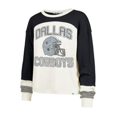 Dallas Cowboys '47 Women's Double Header Curve Raglan Long Sleeve Crop Top Cream