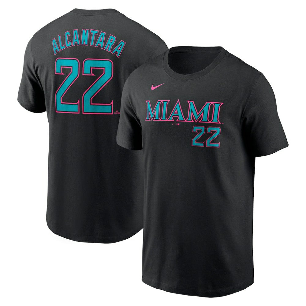Sandy Alcantara Miami Marlins Nike 2025 City Connect Fuse Name & Number T-Shirt - Black T-shirts