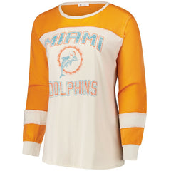 Miami Dolphins '47 Women's Plus Size Double Header Curve Toni Long Sleeve T-Shirt Cream/Orange