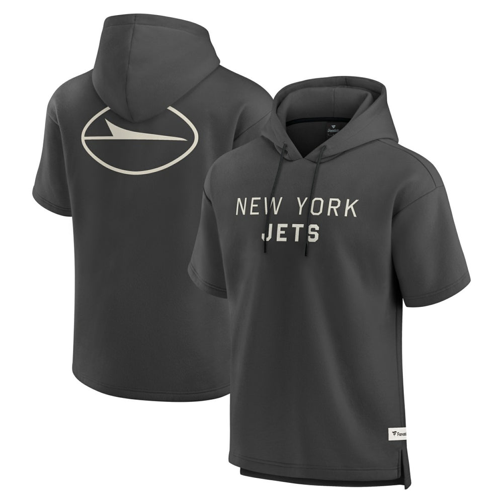 New York Jets Elements Future Ground Lettering Short Sleeve Pullover Hoodie Charcoal