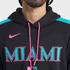 Miami Marlins Nike 2025 City Connect Authentic Collection Therma Pullover Hoodie - Black Hoodies