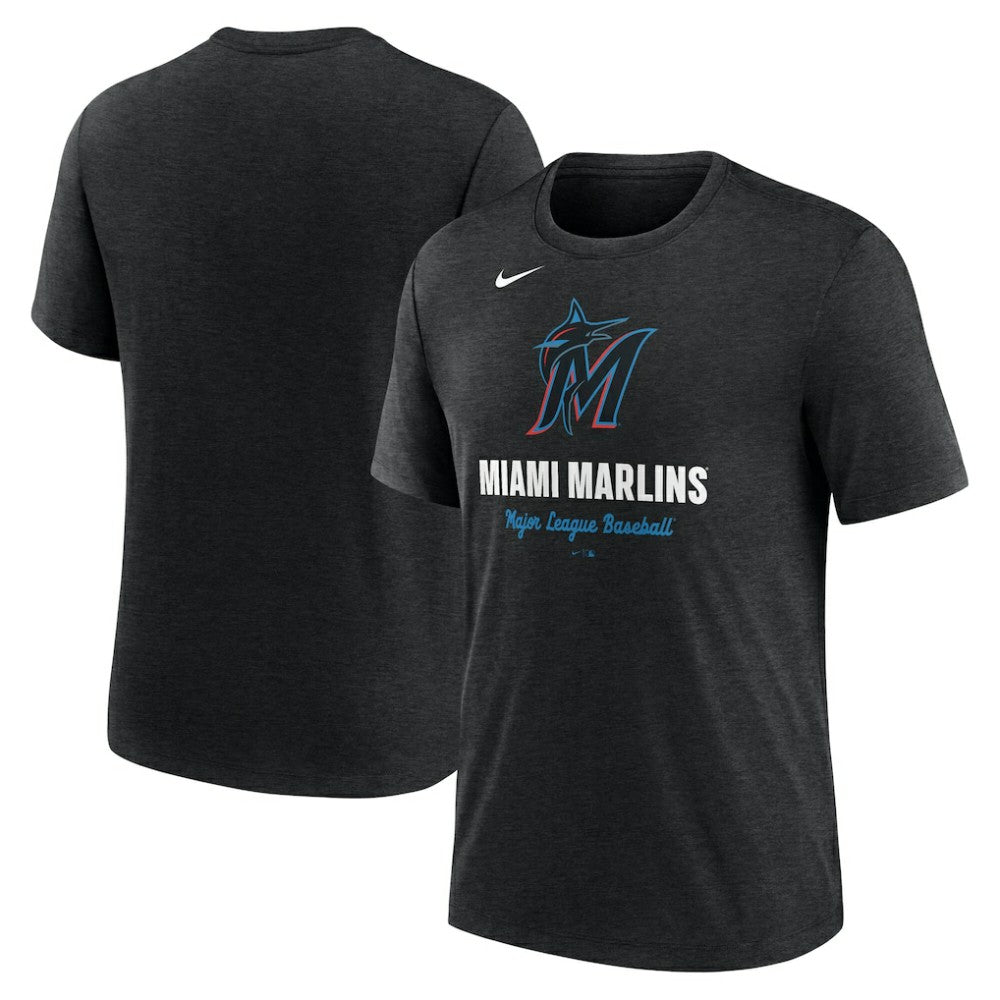 Miami Marlins Nike Logo Tri-Blend T-Shirt - Heather Black T-shirts