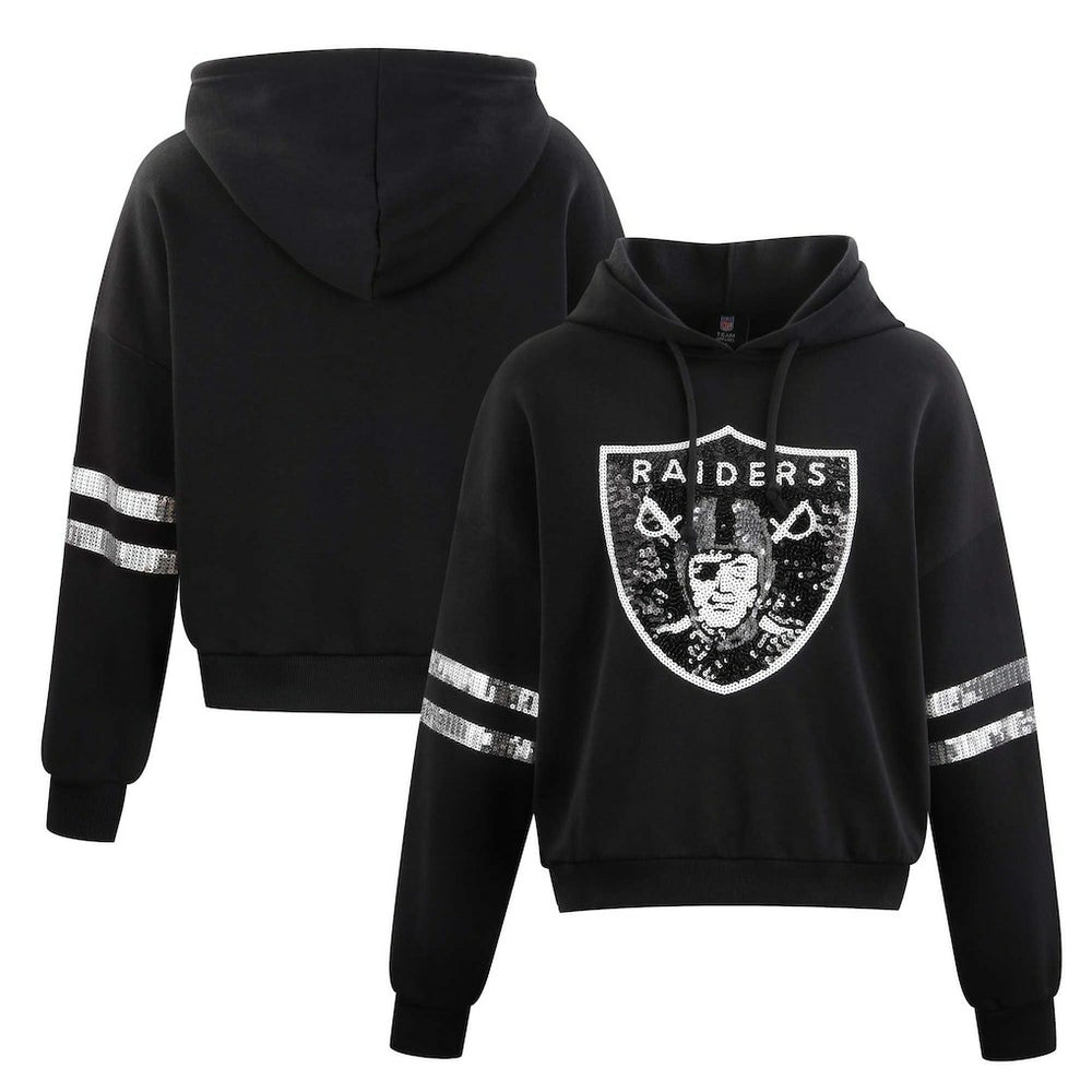 Las Vegas Raiders Cuce Women's Cropped Sequins Pullover Hoodie Black